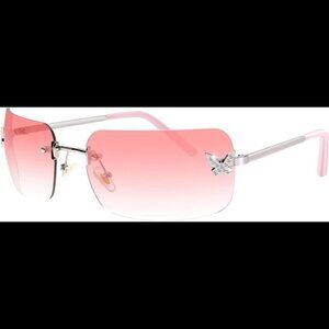 Elegant Pink Gradient Butterfly Rimless Sunglasses with Crystal Accents